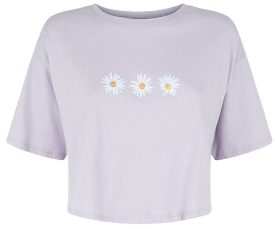 Lilac Daisy Print Boxy Crop T-Shirt | New Look