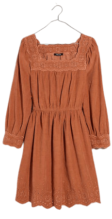 Plus Embroidered Corduroy Square-Neck Mini Dress