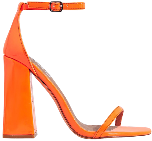 Atomic Square Block Heel In Neon Orange Patent | EGO