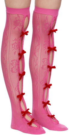 Nodress: SSENSE Exclusive Pink Velvet Bow Rosy Socks | SSENSE