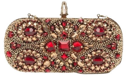 Marchesa Evening Bag New Lily Embroidered Gold Red Beaded Clutch - Tradesy