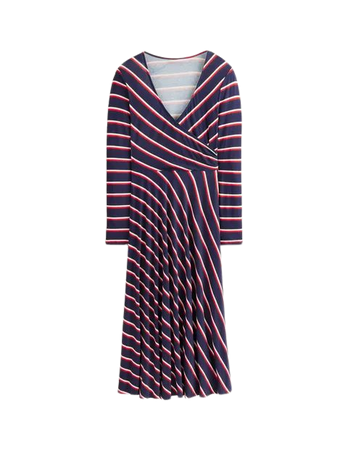 Hotch Stripe Jersey Midi Dress - Navy, Red, White Stripe | Boden US