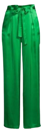 green silk pants