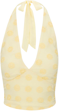 Bijou Honey Broderie | Yellow embroidered silk halter top | Réalisation