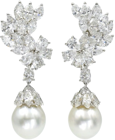 Cartier Diamond and South Sea Pearl Pendant-Earclip Earrings For Sale at 1stDibs | cartier pearl earrings, diamond and pearl earrings, cartier chandelier earrings