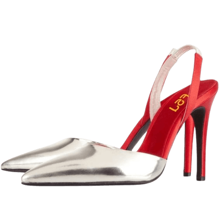 Silver Slingback Pumps Pointy Toe Metallic Heels Office Shoes