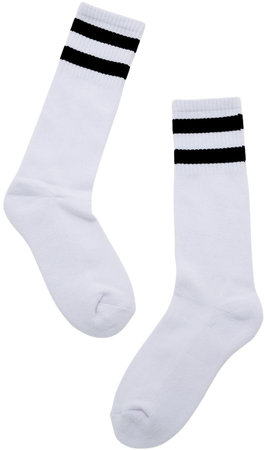 White & Black Stripe Varsity Crew Socks