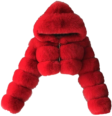 Womens Faux Fur Coat Jacket Open Front Crop Tops Solid Color Shaggy Hooded Cardigan Long Sleeve Fashion Warm Outwear Memela Red at Amazon Women's Coats Shop