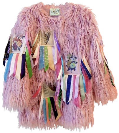 Faux Fur Coat with Ribbon Patches