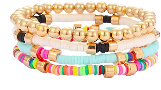 Amazon.com: Colorful Beaded Bracelet for Women Heishi Bracelet Set Assorted Gold Bead Stackable Stretch Strand Bracelet: Clothing, Shoes & Jewelry