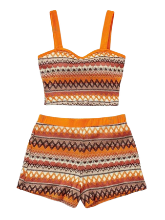 SHEIN VCAY Geo Pattern Contrasting Wide Straps Top & Shorts Two-Piece Set | SHEIN USA