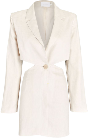 RUMER Harper Cut-Out Linen Blazer Dress in beige | INTERMIX®