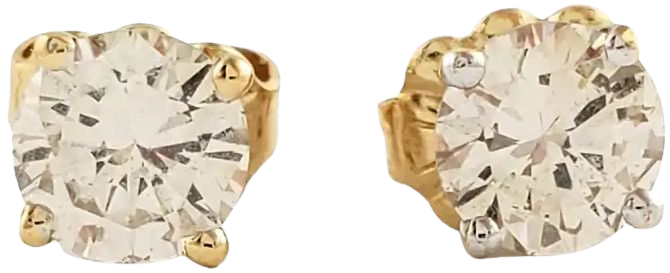 14 Karat Yellow Gold Diamond Stud Earrings at 1stDibs