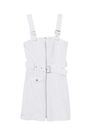 Twill Bib Overall Dress - White