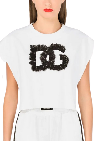 Dolce & Gabbana Cropped jersey T-shirt with lace DG embellishment