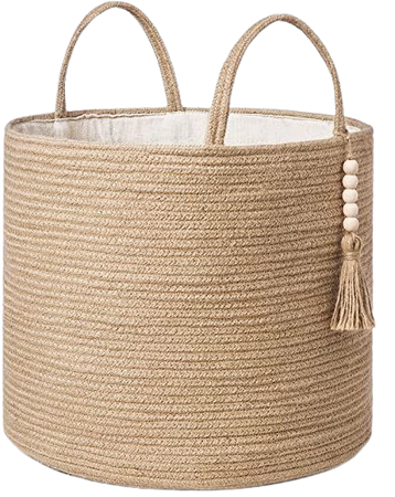 Amazon.com: Mkono Woven Storage Basket Decorative Natural Rope Basket Wooden Bead Decoration for Blankets,Toys,Clothes,Shoes,Plant Organizer Bin with Handles Living Room Home Decor, Jute, 16" W × 13.8"L : Home & Kitchen