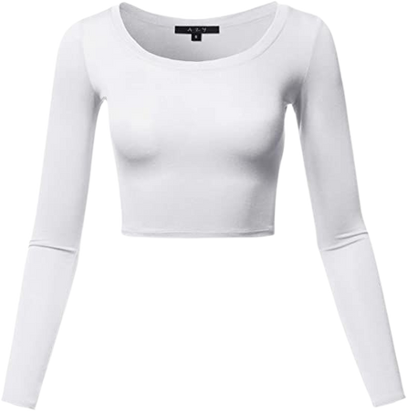 Women's Basic Solid Stretchable Scoop Neck Long Sleeve Crop Top at Amazon Women’s Clothing store