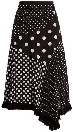 Polka Dot Print Asymmetric Silk Skirt - Womens - Black White