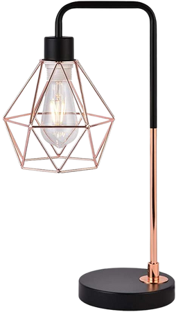 COTULIN Modern Industrial Table Lamp, Delicate Design Desk Lamp for Living Room Bedroom Office, Bedside Lamp with Geometric Cage Shade, Rose Gold - - Amazon.com