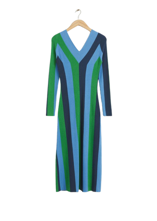 Fitted V-Neck Knitted Dress - Striped Multi-Coloured - & Other Stories WW