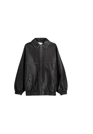 Faux leather oversize dad-fit jacket - New - Women | Bershka