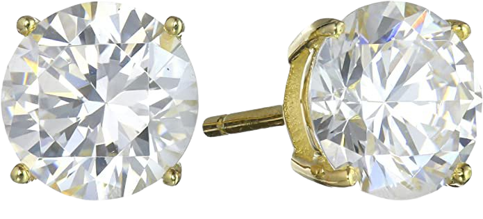 Amazon.com: Amazon Essentials Yellow Gold Plated Sterling Silver Round Cut Cubic Zirconia Stud Earrings (8mm) : Clothing, Shoes & Jewelry