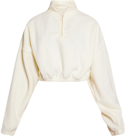 Cream Fleece Binding Crop Sweatshirt | Tops | PrettyLittleThing USA
