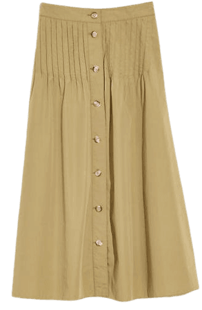 Button-Front Pintuck Midi Skirt