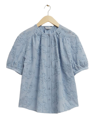 Oversized Cotton Gathered Detail Blouse - Dusty Blue Floral - Blouses - & Other Stories US