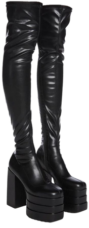 Lamoda Thigh High Stacked Platform Heel Thigh High Boots - Black – Dolls Kill