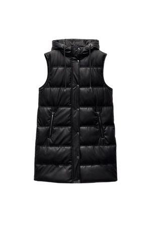 QUILTED FAUX LEATHER LONGLINE VEST - Black | ZARA United States