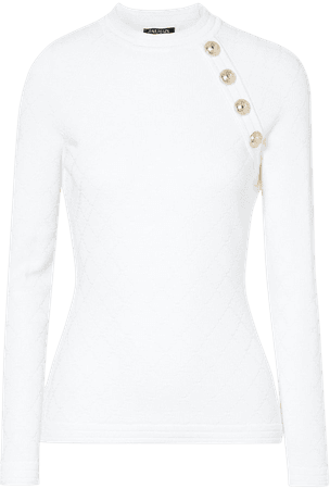 Balmain | Button-embellished jacquard-knit sweater | NET-A-PORTER.COM