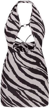 Black Zebra Halterneck Cut Out Ring Bodycon Dress | PrettyLittleThing USA