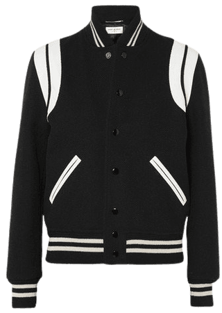 SAINT LAURENT Teddy leather-trimmed wool-blend bomber jacket