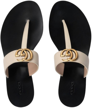 Leather thong sandal with Double G - Gucci Women's Slides & Thongs 497444A3N009022