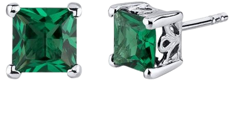 Princess Cut Emerald Stud Earrings in Sterling Silver - R137883S | Ruby & Oscar