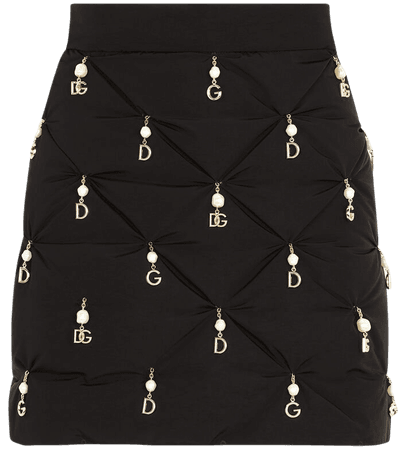 Women's Skirts in Black | Quilted nylon miniskirt with pendant embellishment | Dolce&Gabbana