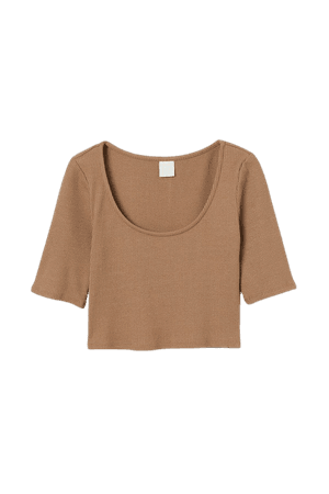 Ribbed Cropped Top - Beige