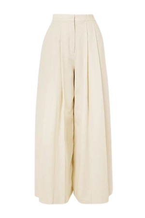 Pleated Wool-twill Wide-leg Pants - White