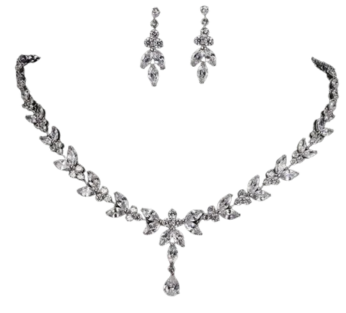 Silver Diamond Necklace & Earring Set