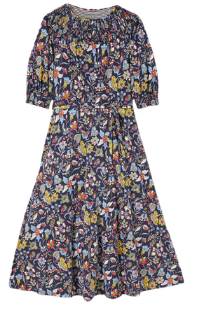 Smocked Neck Jersey Midi Dress - French Navy Floral | Boden US