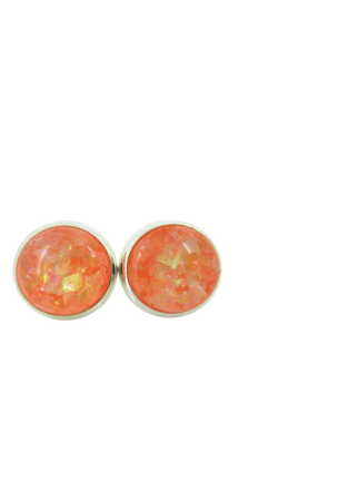 Shiny Silver-tone Opalescent Leaf Resin Stud Earrings 10mm (Orange)