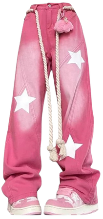 Star Print Y2K Pink Jeans | AESTHETIC CLOTHING – Boogzel Clothing