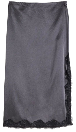 Lace-trimmed Satin Skirt - Dark gray - Ladies | H&M US