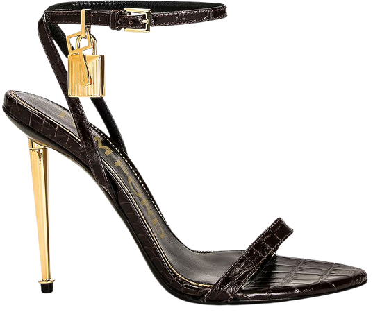 TOM FORD Stamped Croc Padlock Pointy Naked Sandal 105 in Chocolate | FWRD