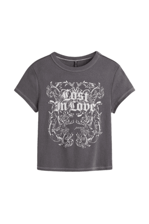 Printed T-shirt - Dark gray/Lost In Love - Ladies | H&M US