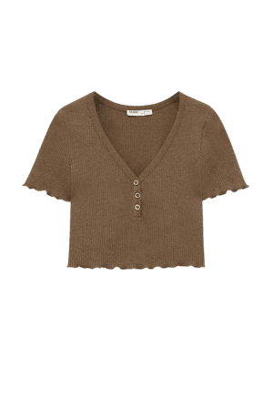 Ribbed crop top with buttons - pull&bear