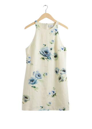 Linen A-Line Dress - Blue Florals - Mini dresses - & Other Stories US