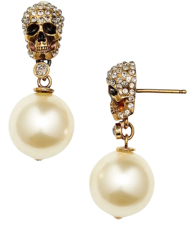 Alexander McQueen Swarovski Crystal Pavé Skull & Imitation Pearl Drop Earrings | Nordstrom