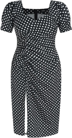 Polka Dot Split Puff Sleeve Midi Dress Curve & Plus - Cider